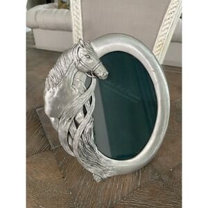 Vtg Robert Hall Originals Pewter Horse Equestrian 5x7 Oval Easel Picture Frame